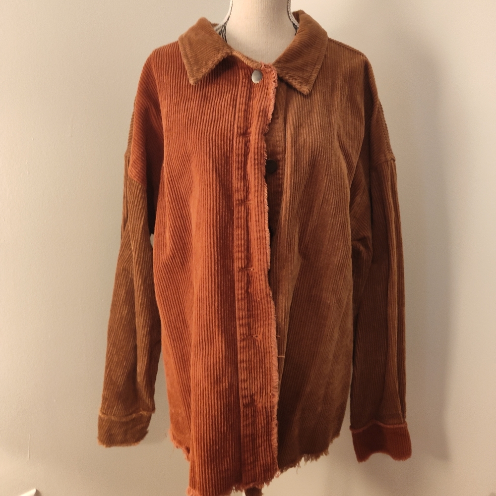 Easel Casual Corduroy Shacket in Warm Brown